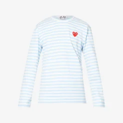 Comme Des Garçons Play Heart-appliqué Striped Cotton-jersey Top