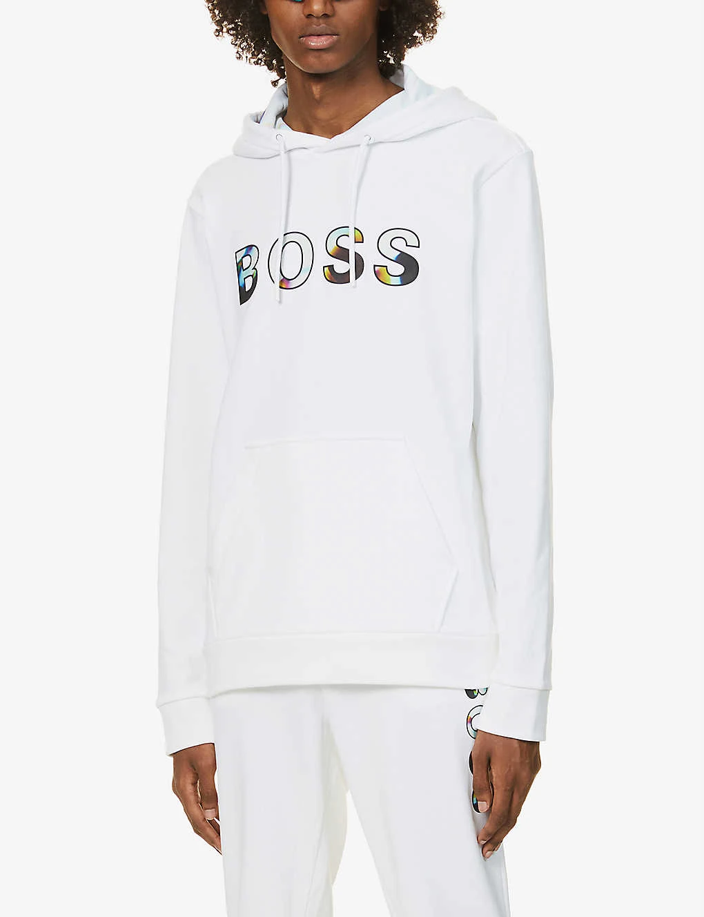 Boss Brand-print Cotton And Recycled Polyester-blend Hoody - Image 3