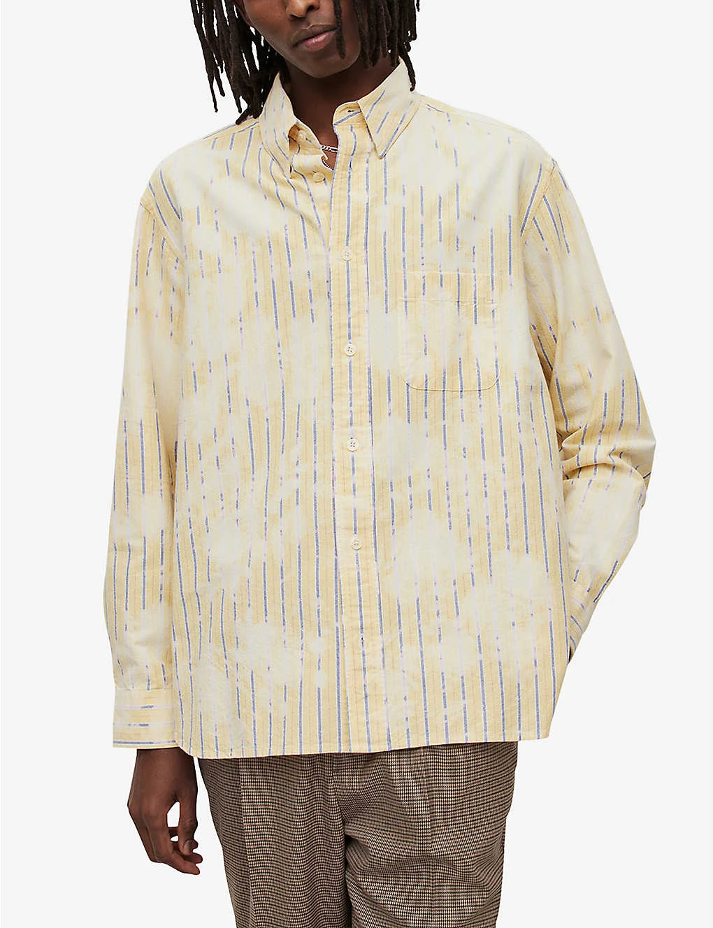 AllSaints Crema Striped Bleached Cotton Oxford Shirt - Image 3