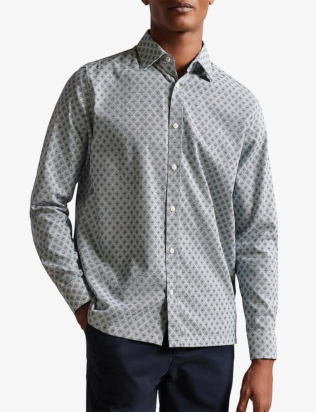 Ted Baker Sanlon Diamond-print Fitted Cotton Shirt - Image 3