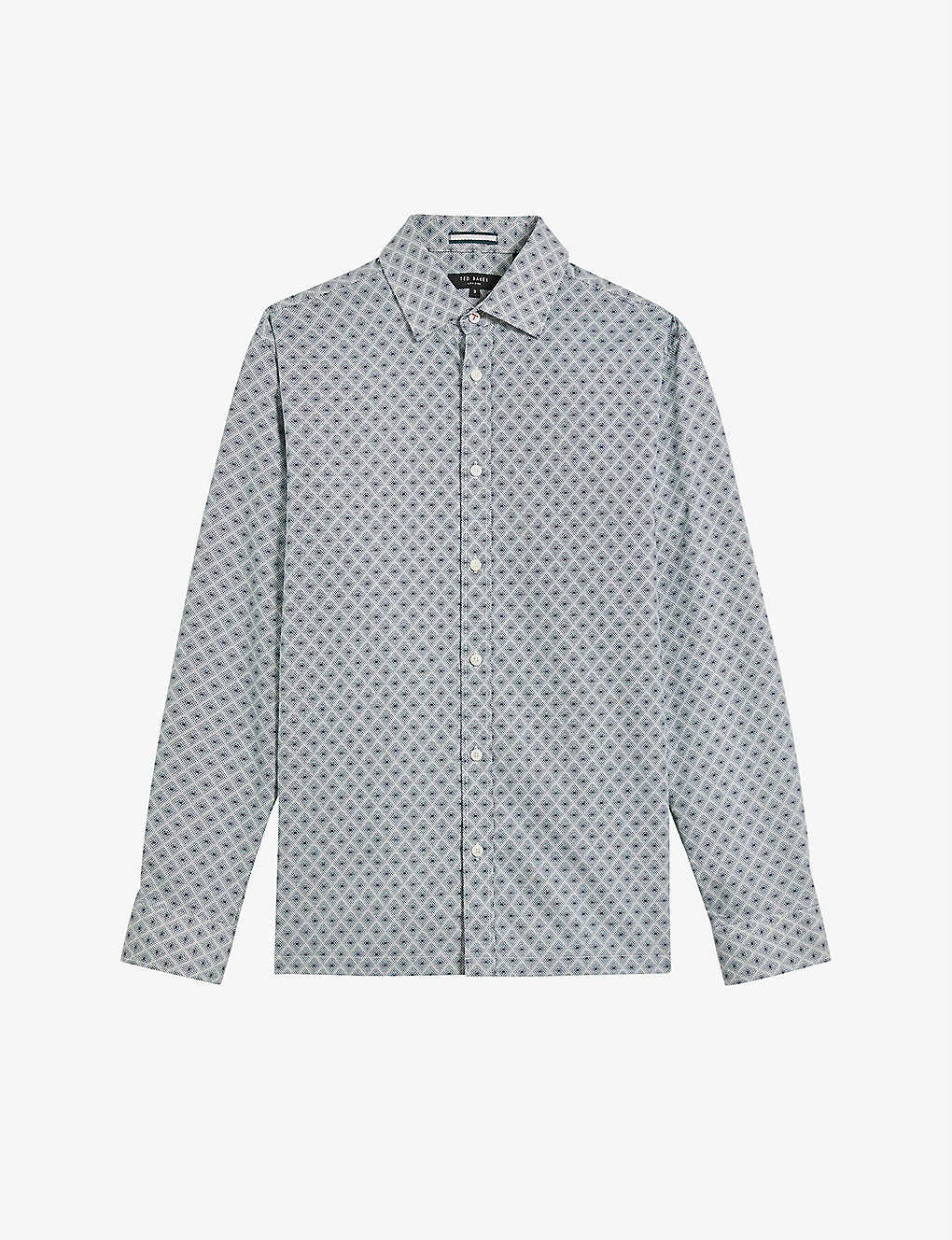 Ted Baker Sanlon Diamond-print Fitted Cotton Shirt