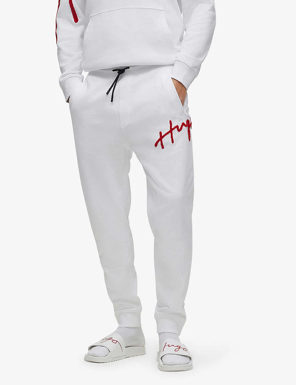 Hugo Brand-embroidered Drawstring-waist Cotton Jogging Bottoms - Image 3