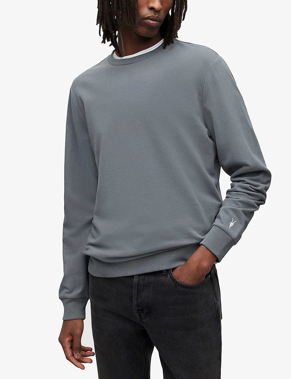 AllSaints Haste Ramskull-embroidered Organic-cotton Jumper - Image 3