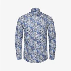 ETON Floral-print Contemporary-fit Cotton-twill Shirt