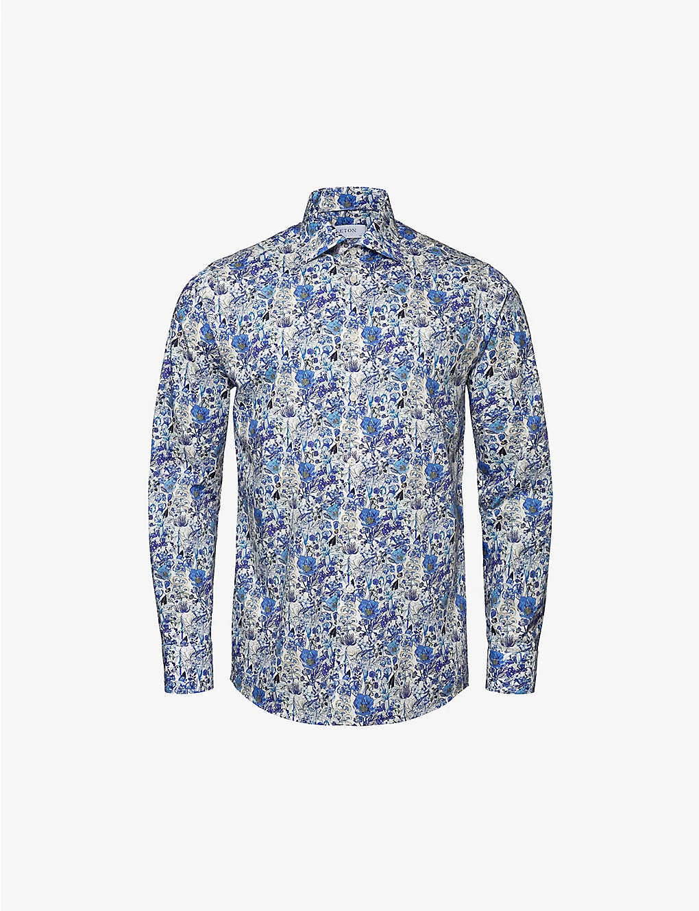 ETON Floral-print Contemporary-fit Cotton-twill Shirt