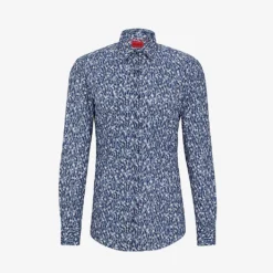 Hugo Floral-print Square-cuff Slim-fit Cotton Shirt