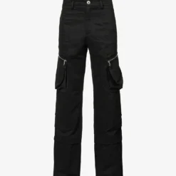 Multi-pocket Dropped-crotch Wide-leg Regular-fit Cotton Trousers