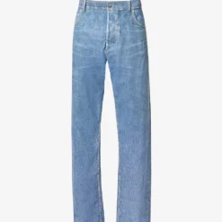 Bottega Veneta Denim-printed Straight-leg Relaxed-fit Leather Trousers