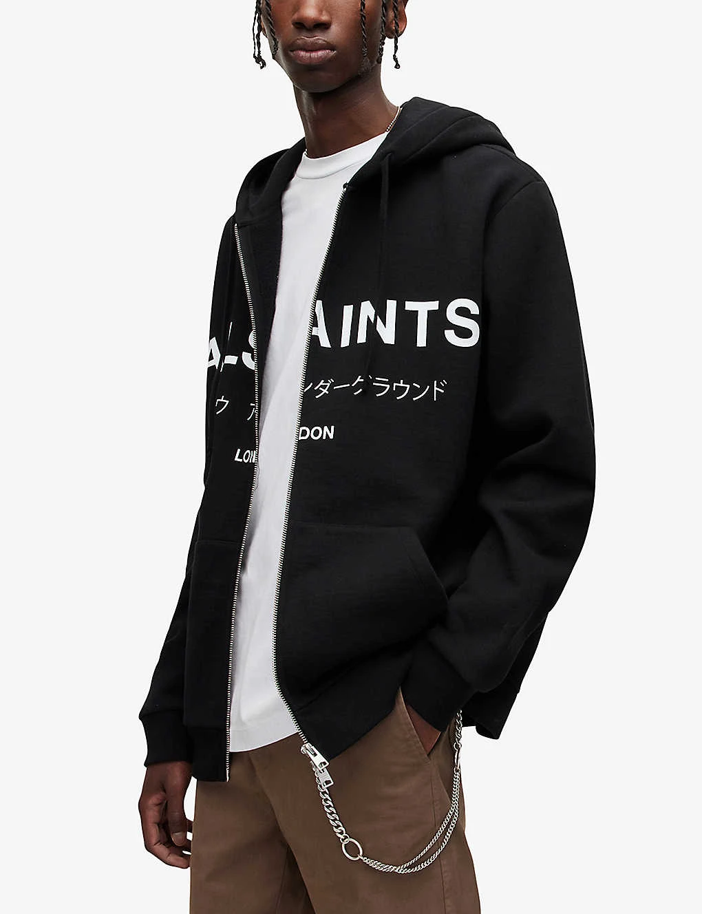 AllSaints Underground Logo-print Organic-cotton Hoody - Image 3