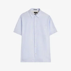 Ted Baker Lytham Striped Short-sleeved Linen And Cotton-blend Shirt