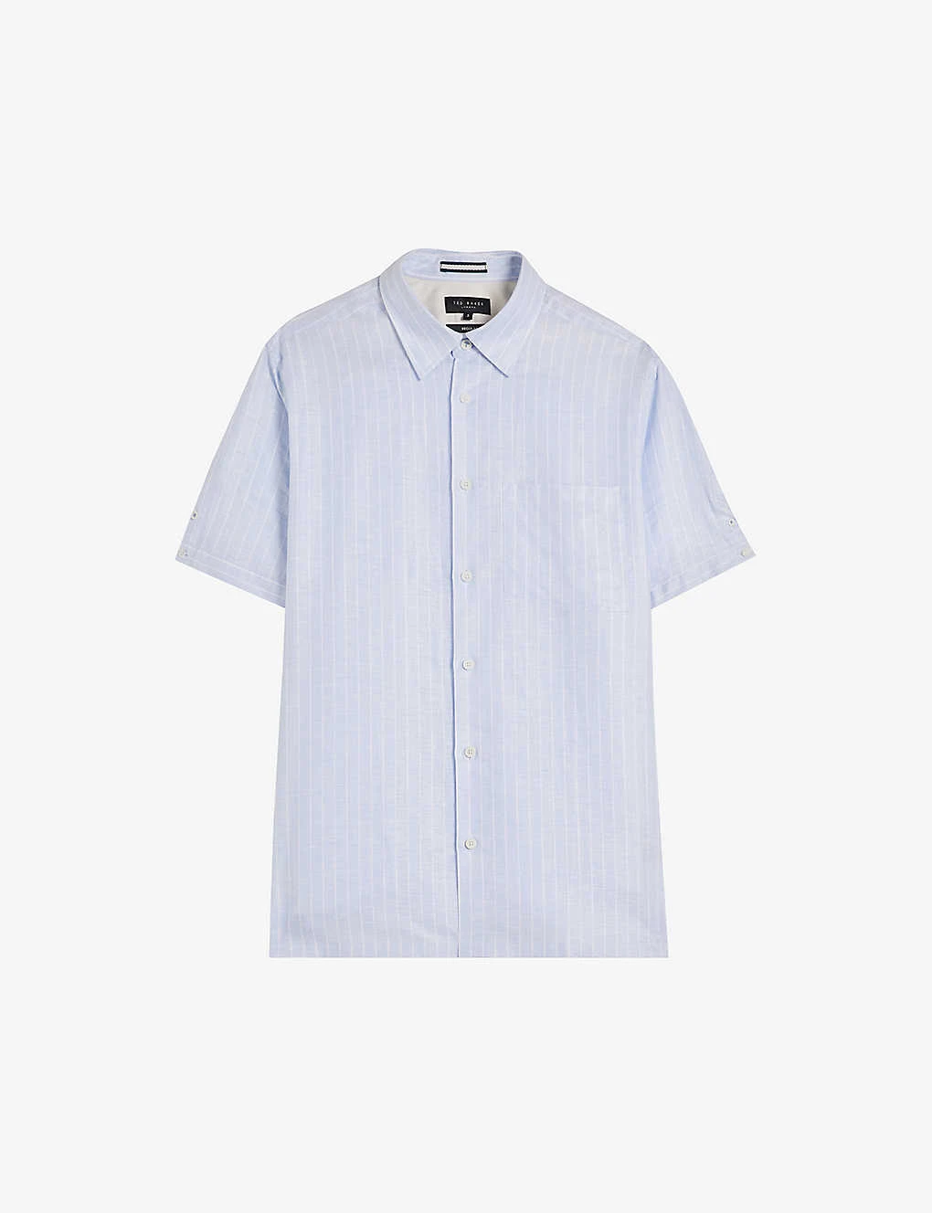 Ted Baker Lytham Striped Short-sleeved Linen And Cotton-blend Shirt