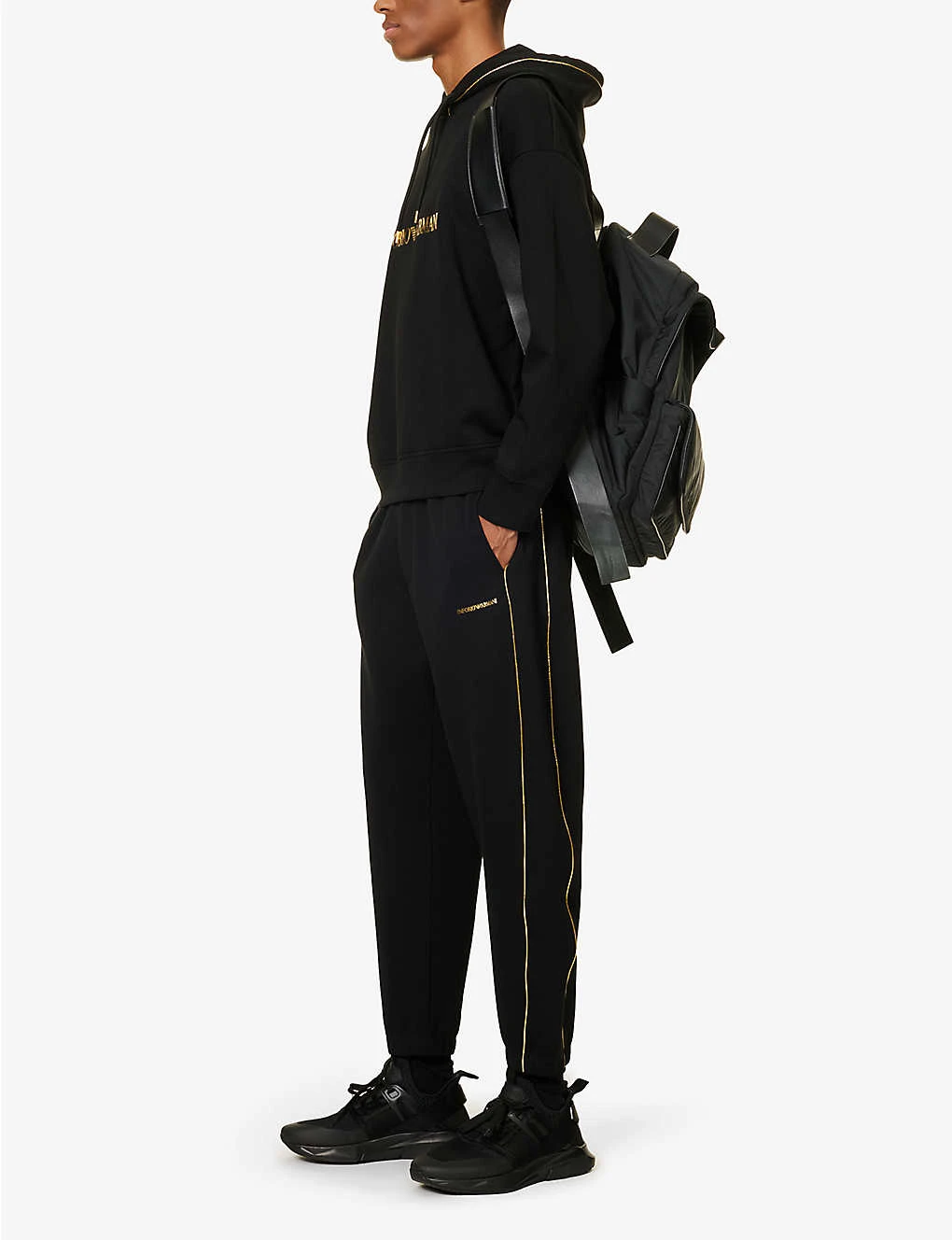 Emporio Armani Brand-print Metallic-trim Stretch-cotton Blend Jogging Bottoms - Image 2