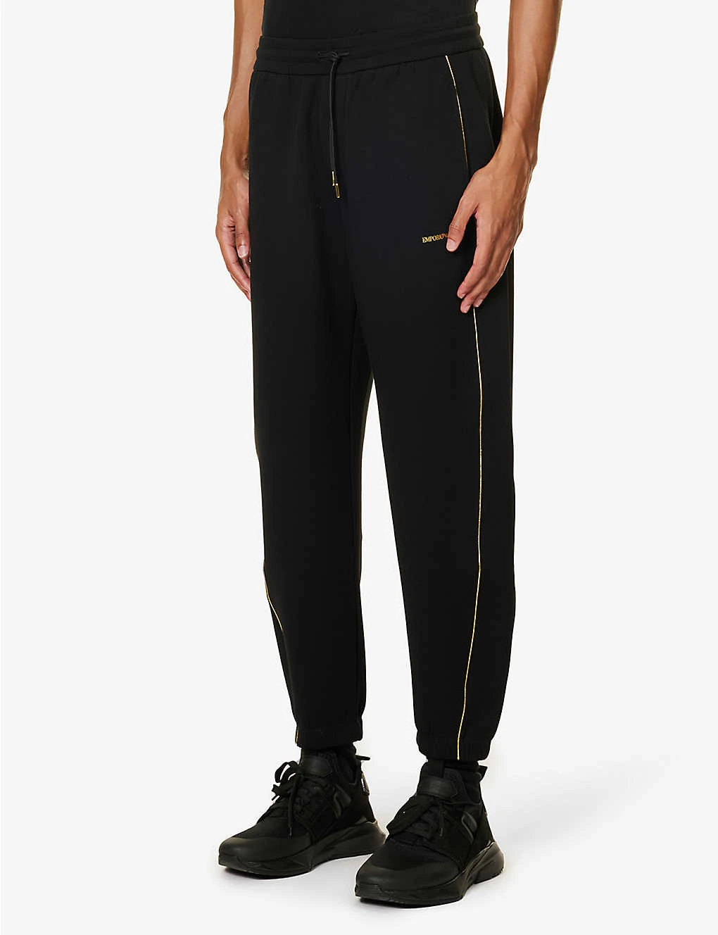 Emporio Armani Brand-print Metallic-trim Stretch-cotton Blend Jogging Bottoms - Image 3