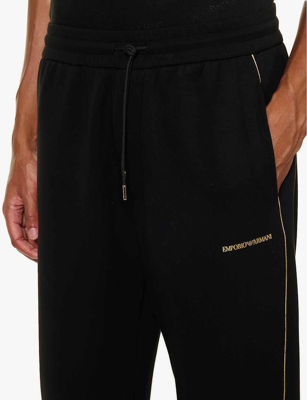 Emporio Armani Brand-print Metallic-trim Stretch-cotton Blend Jogging Bottoms - Image 5