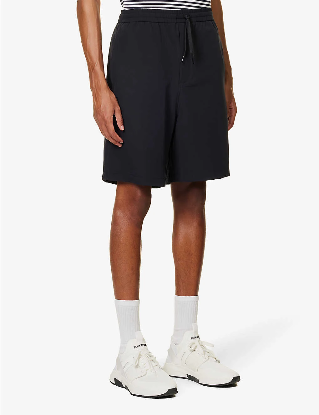 Emporio Armani Brand-plaque Elasticated-waist Stretch-shell Shorts - Image 3