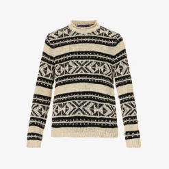 Geometric-patterned Ribbed-crewneck Silk-knit Jumper