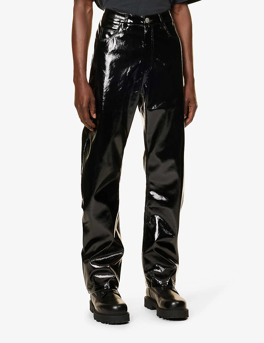 Wet Patent Regular-fit Wide-leg Faux-leather Trousers - Image 3