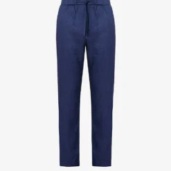 Oscar Elasticated-waist Regular-fit Straight-leg Linen And Cotton-blend Trousers