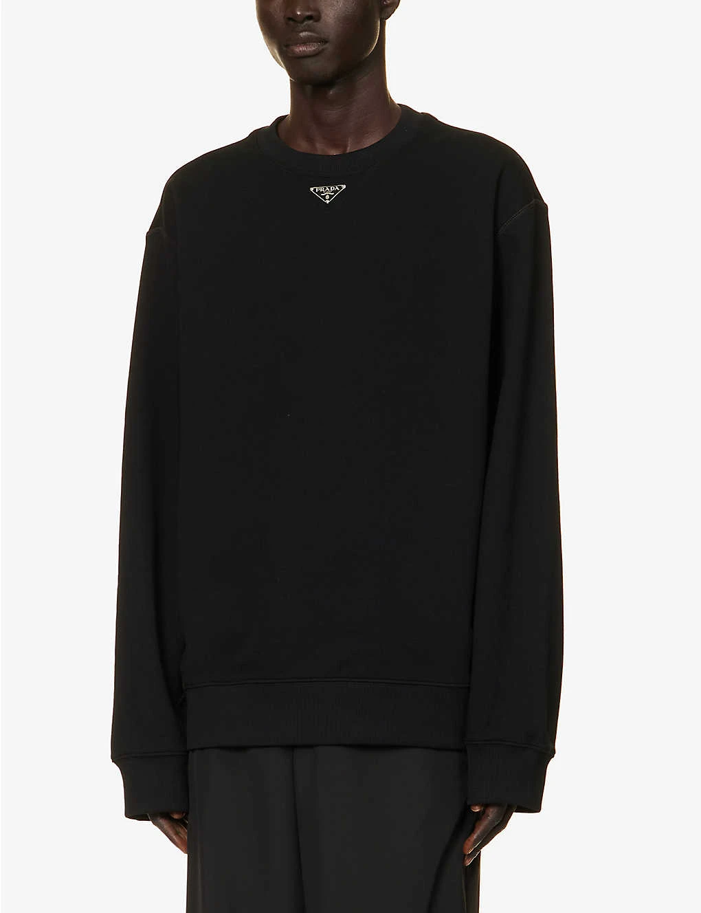Prada Brand-plaque Relaxed-fit Cotton-jersey Sweatshirt - Image 3