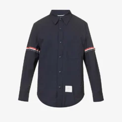 Striped-grosgrain Trim Brand-patch Regular-fit Shell Shirt
