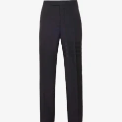 Brand-embellished Slip-pocket Straight-leg Regular-fit Wool Trousers