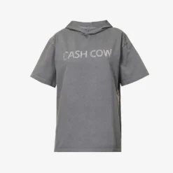 Cash Cow Hooded Crystal-embellished Cotton T-shirt