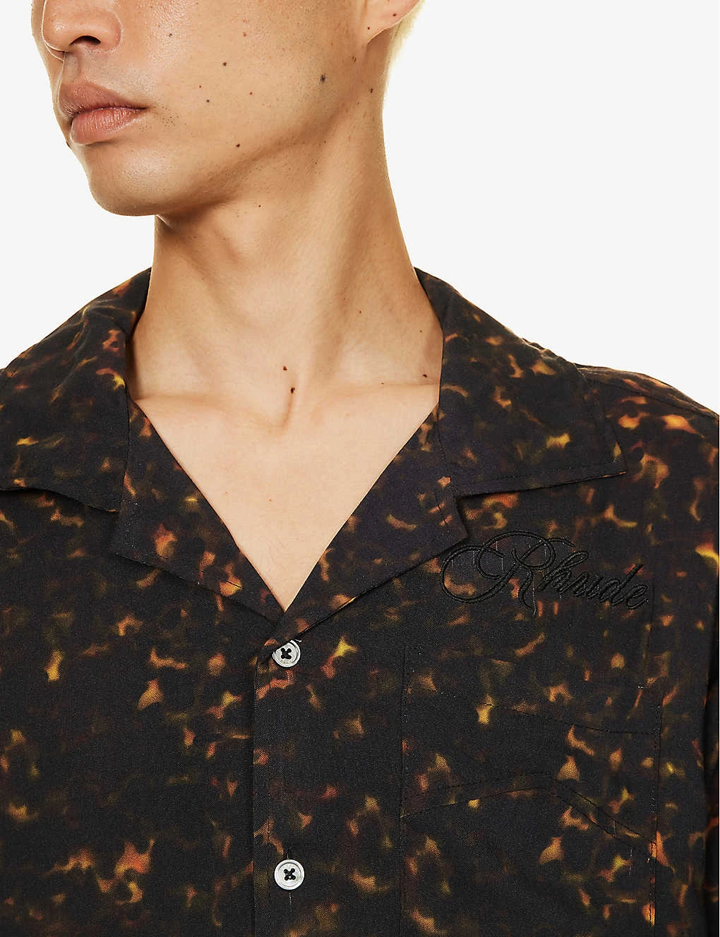 Rhude Tortoise Brand-embroidered Boxy-fit Rayon Shirt - Image 5