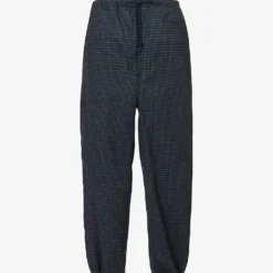 Check-print Drawstring Mid-rise Wide-leg Wool Trousers