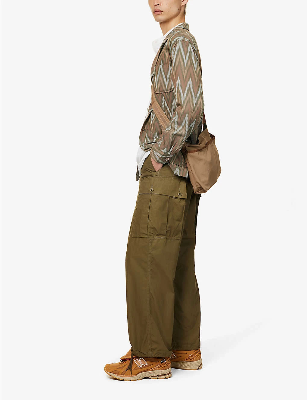 Patch-pockets Wide-leg Mid-rise Cotton Trousers - Image 2