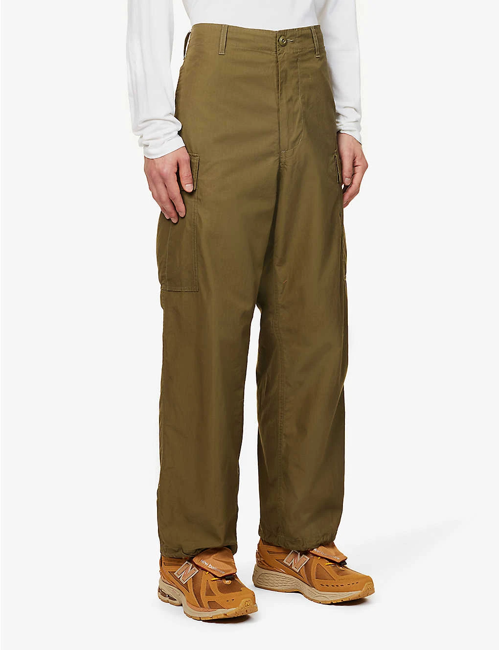 Patch-pockets Wide-leg Mid-rise Cotton Trousers - Image 3