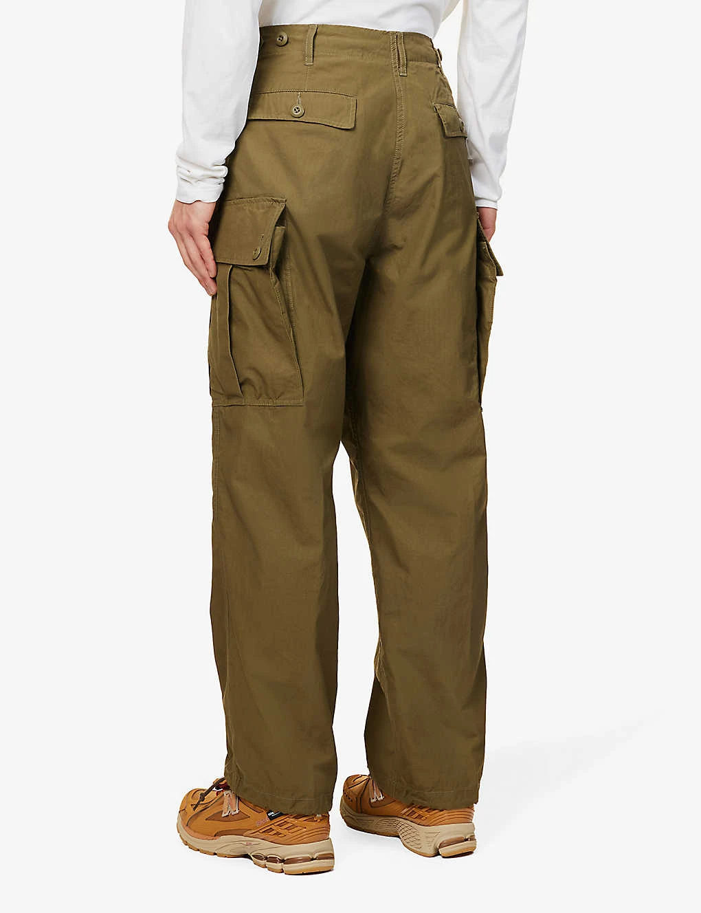 Patch-pockets Wide-leg Mid-rise Cotton Trousers - Image 4