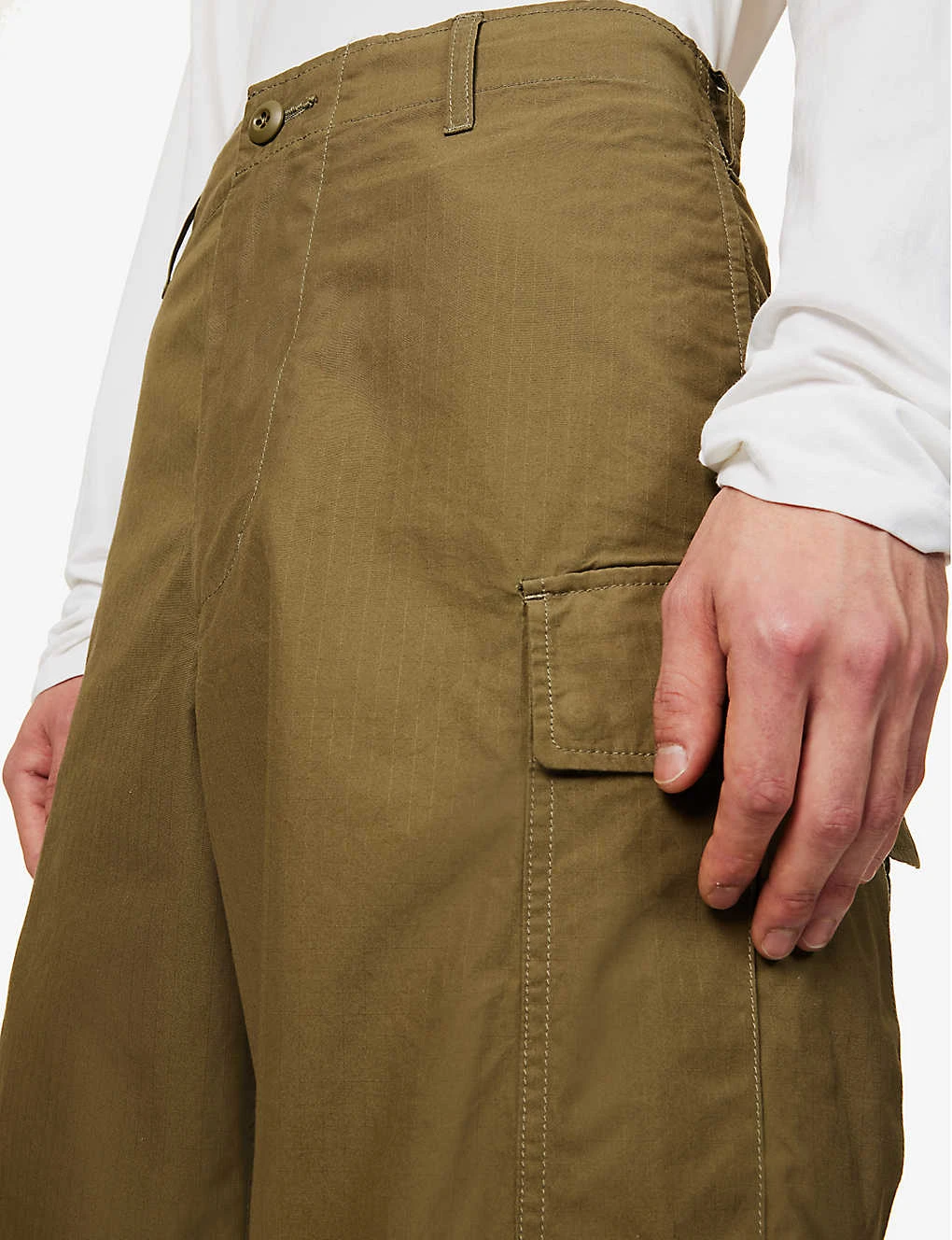 Patch-pockets Wide-leg Mid-rise Cotton Trousers - Image 5