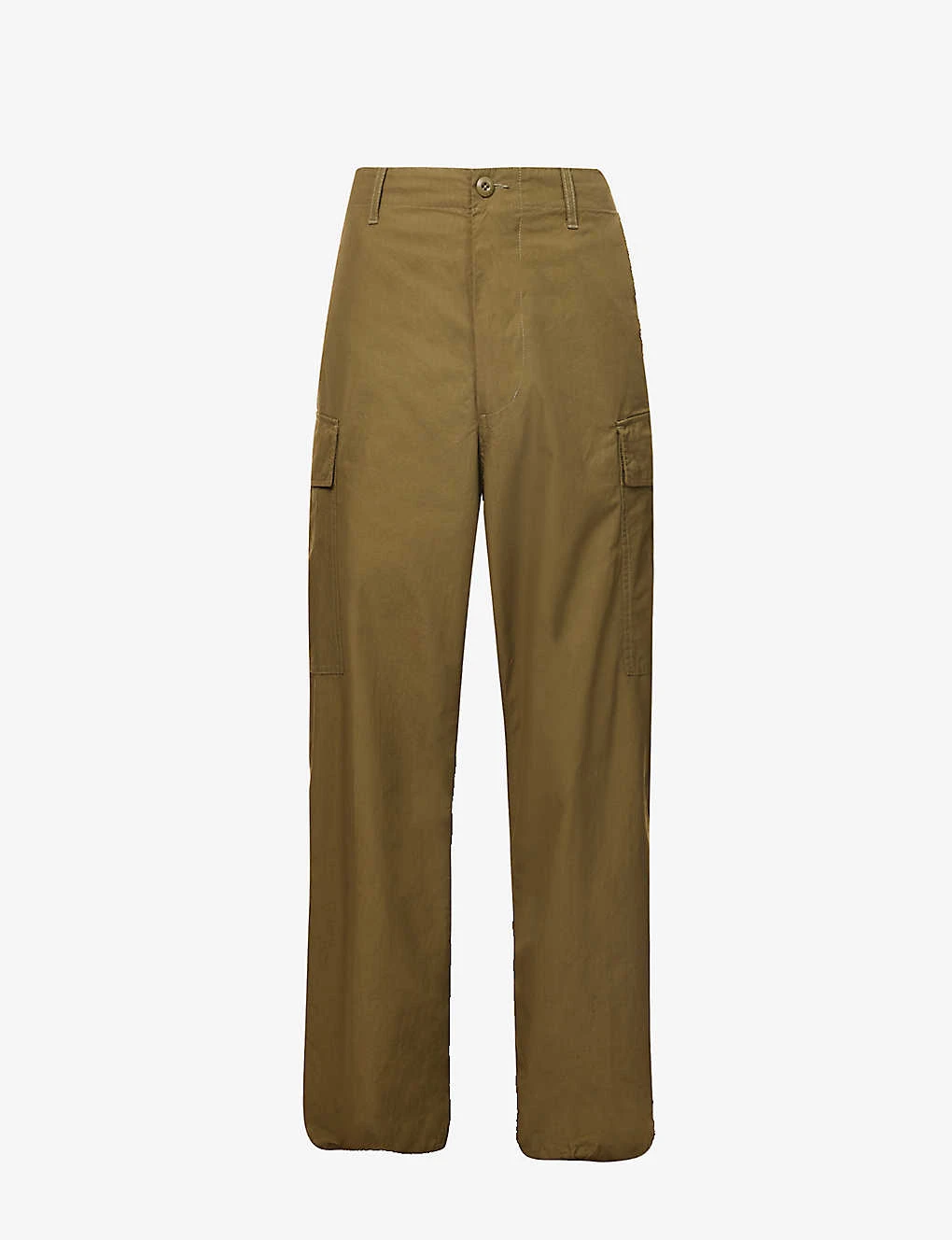 Patch-pockets Wide-leg Mid-rise Cotton Trousers