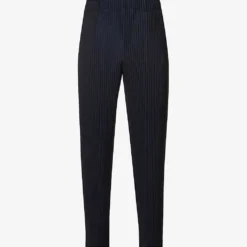 Pleated Elasticated-waist Straight-leg Regular-fit Knitted Trousers