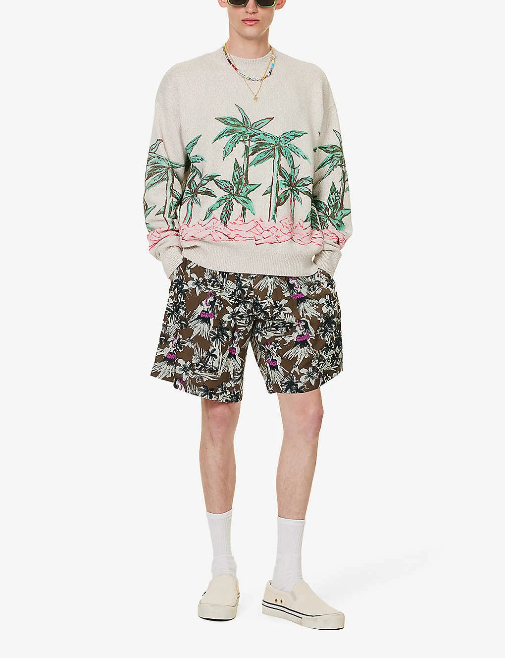 Palm Angels Hula Cargo Graphic-print Crepe Shorts - Image 2