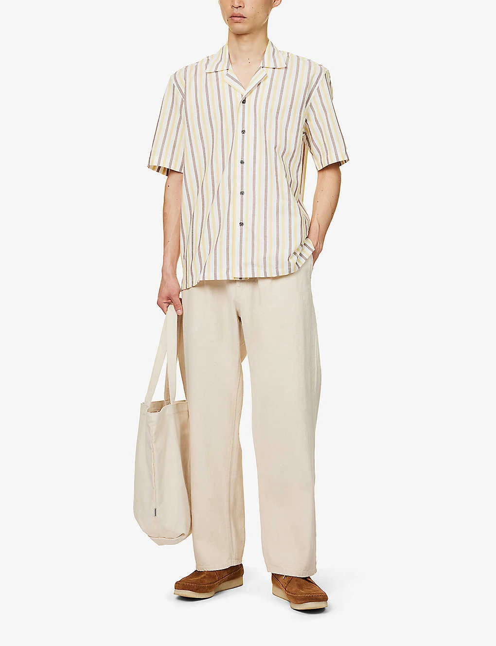Striped Short-sleeved Cotton And Linen-blend Shirt - Image 2
