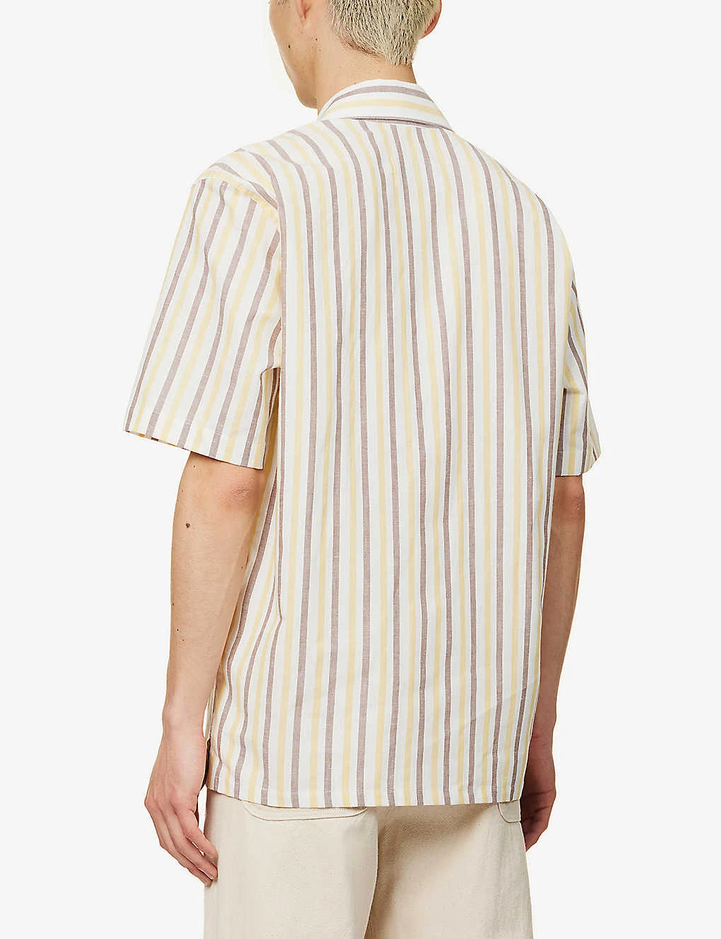 Striped Short-sleeved Cotton And Linen-blend Shirt - Image 3