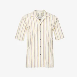 Striped Short-sleeved Cotton And Linen-blend Shirt