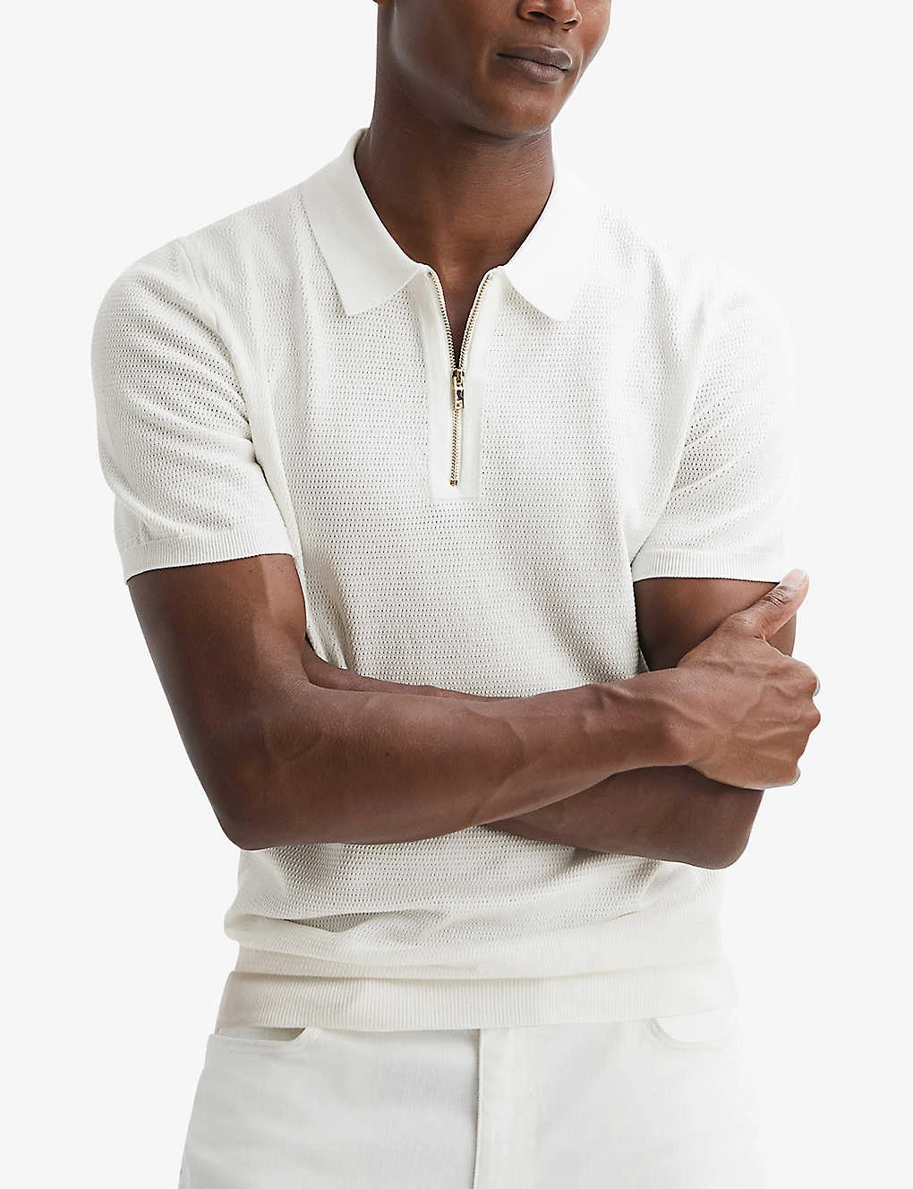 Reiss Fizz Half-zip Cotton-blend Stretch-knit Polo Shirt - Image 3