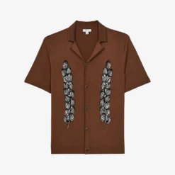 Reiss Scrip Embroidered Regular-fit Stretch-woven Shirt
