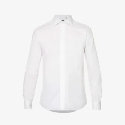 CORNELIANI Brand-patch Curved-hem Regular-fit Cotton-poplin Shirt