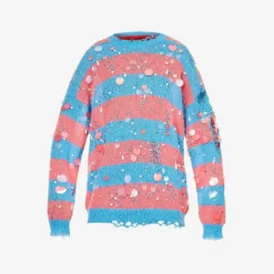 Stripe-pattern Beaded-embellishments Relaxed-fit Wool-blend Jumper