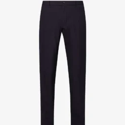 Belt-looped Brand-plaque Straight-leg Regular-fit Stretch-cotton Trousers