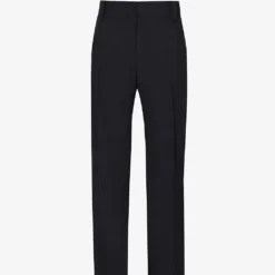 Valentino Brand-patch Pressed-crease Regular-fit Straight-leg Wool Trousers