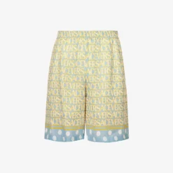 Versace Logo-print Polka Dot-hem Linen Shorts
