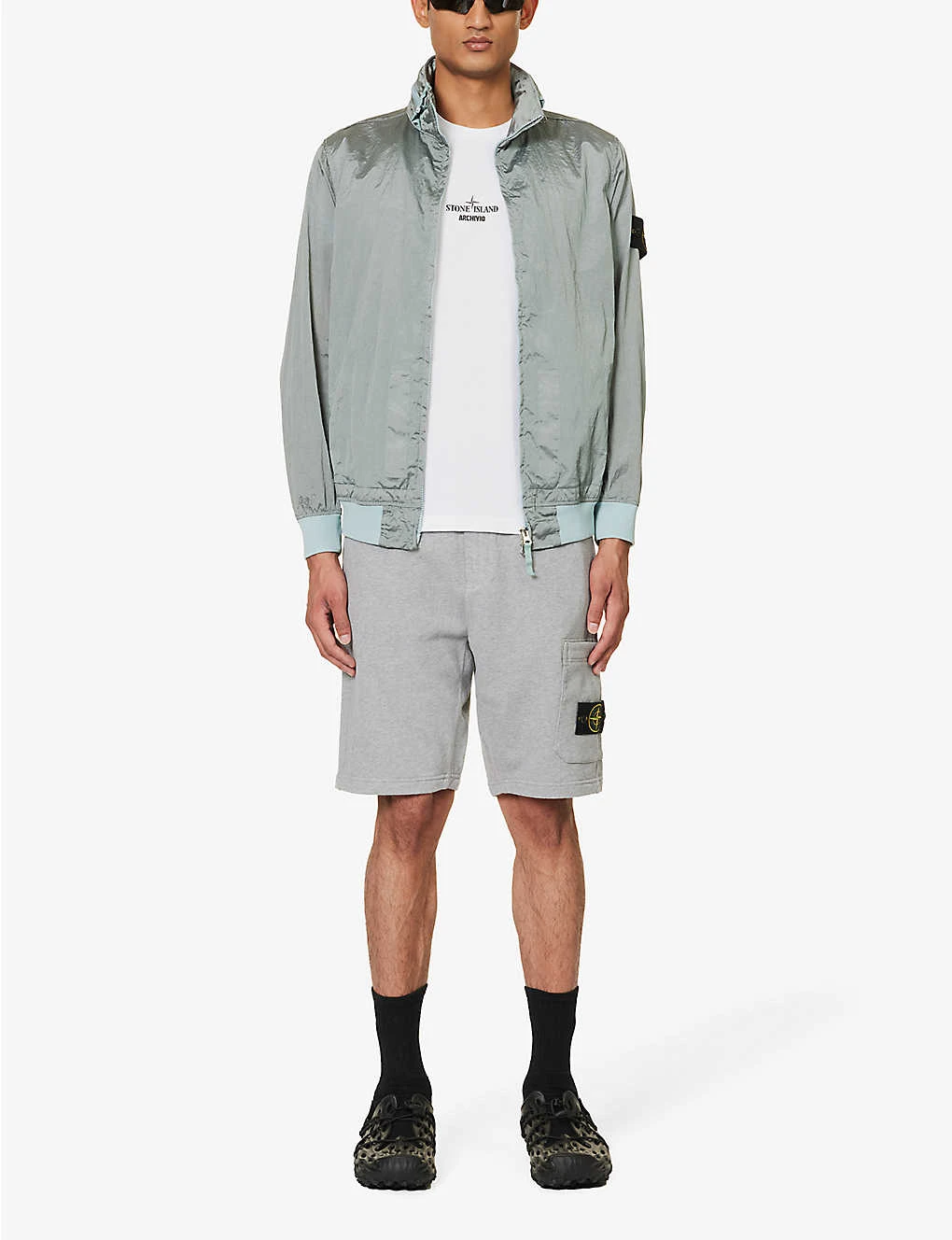 Stone Island Logo-badge Straight-leg Cotton-jersey Shorts - Image 2