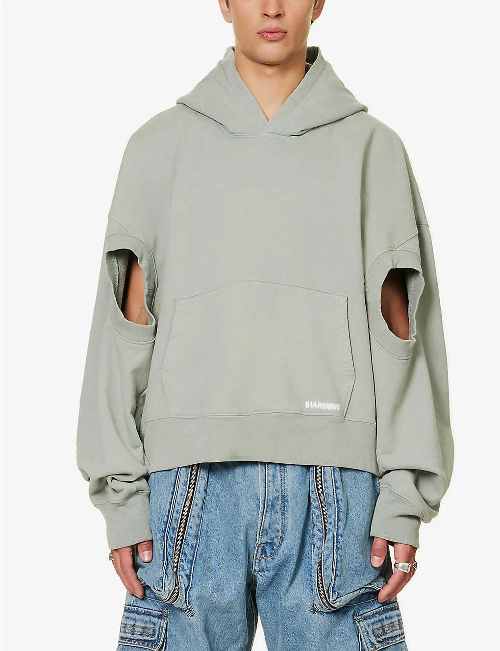 Brand-embellished Cut-out Boxy-fit Cotton-jersey Hoody - Image 3