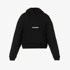 Brand-print Cropped Relaxed-fit Cotton-jersey Hoody