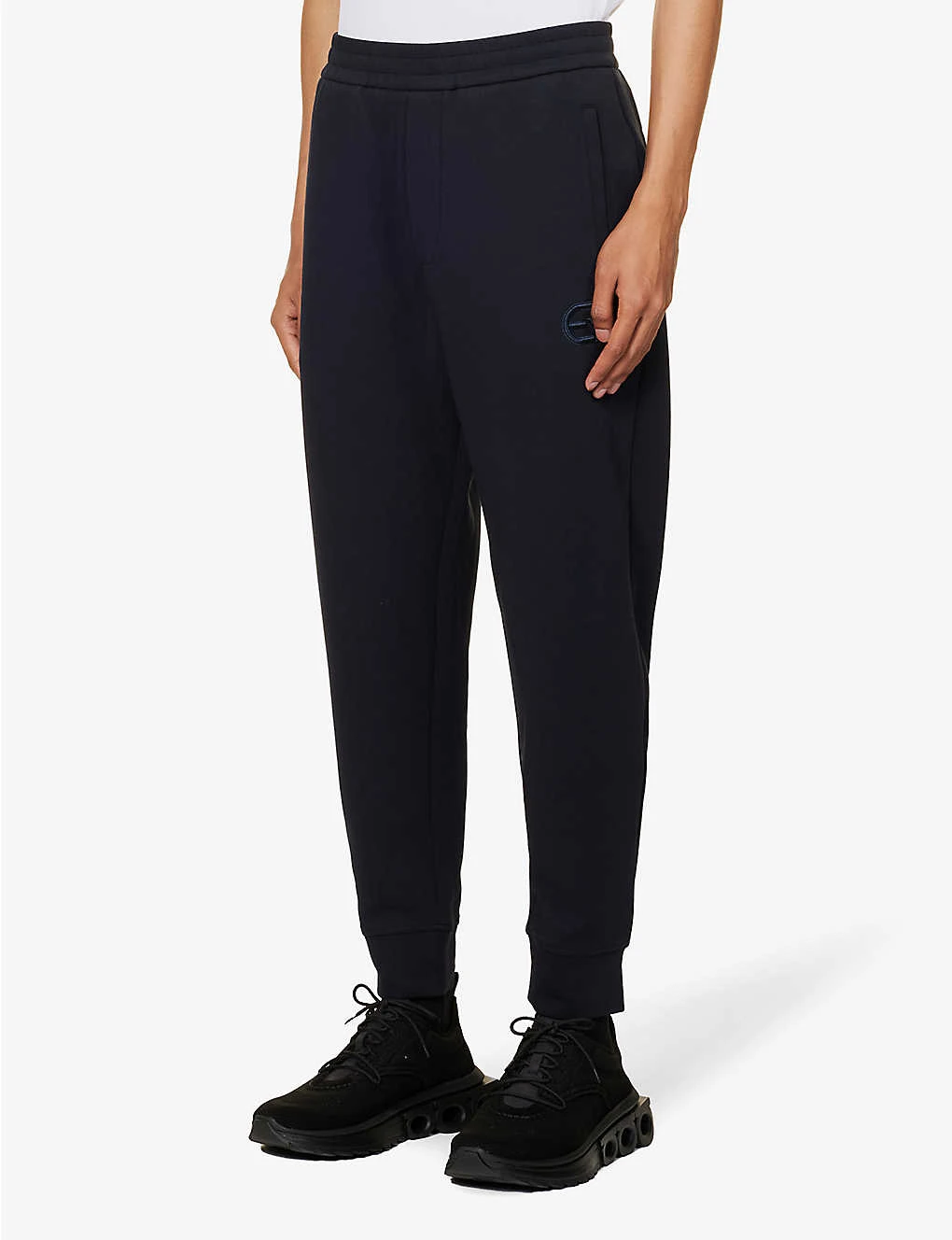 Emporio Armani Logo-embroidered Tapered-leg Mid-rise Cotton-blend Jogging Bottoms - Image 3