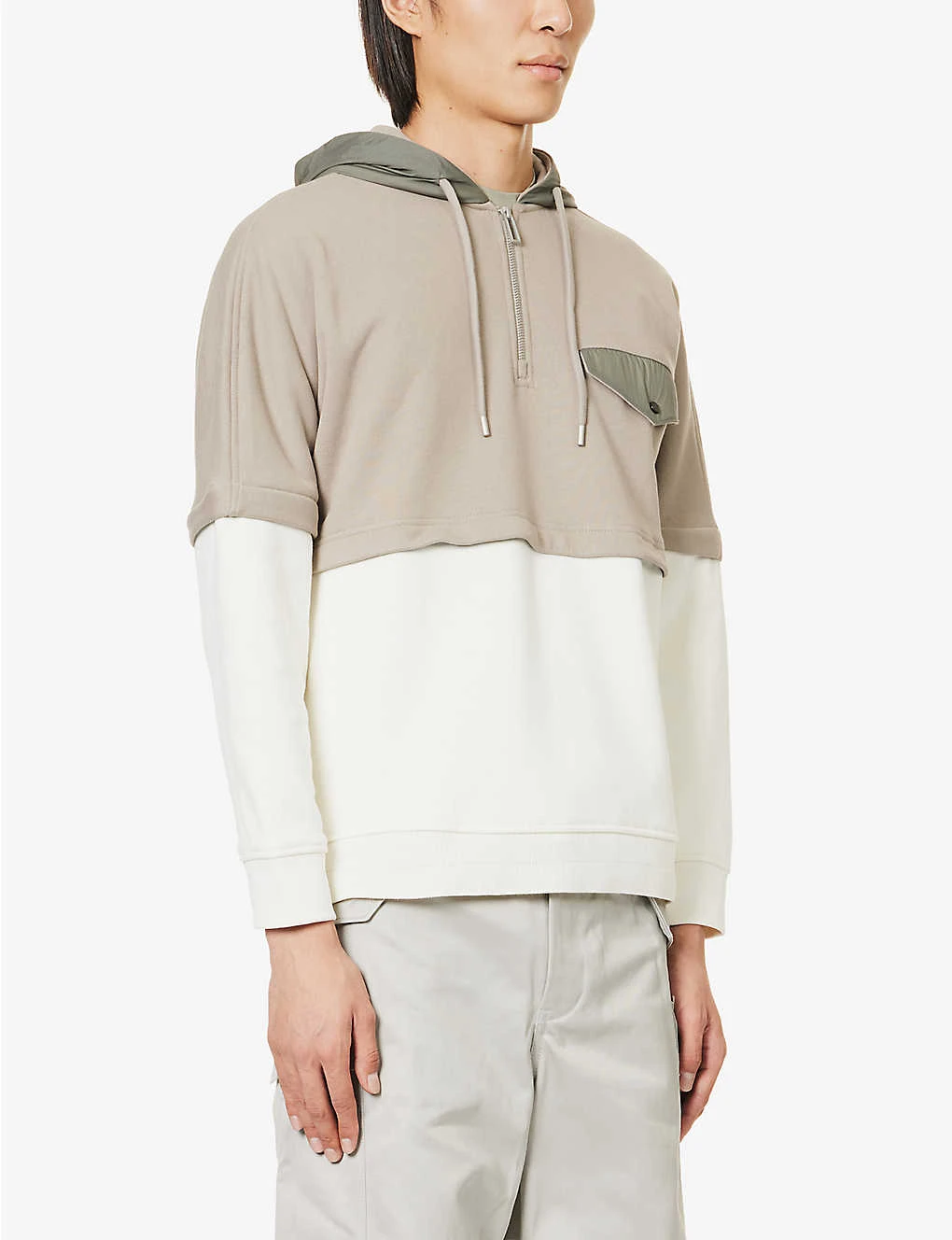 Emporio Armani Contrast-panel Relaxed-fit Cotton-jersey Hoody - Image 3